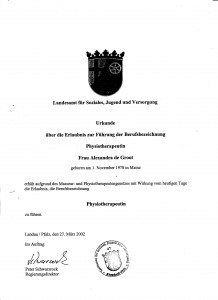 Physiotherapieausbildung 1999-2002